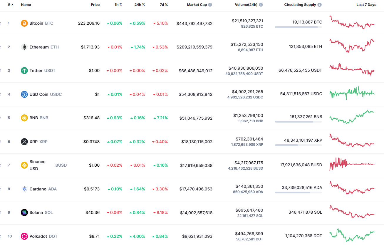 Top coins by CoinMarketCap