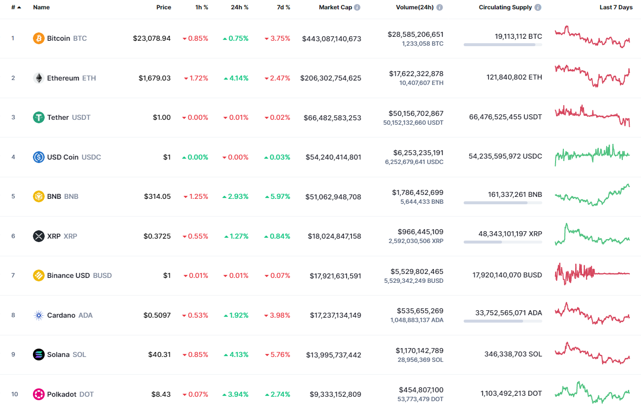 CoinMarketCapi parimad mündid