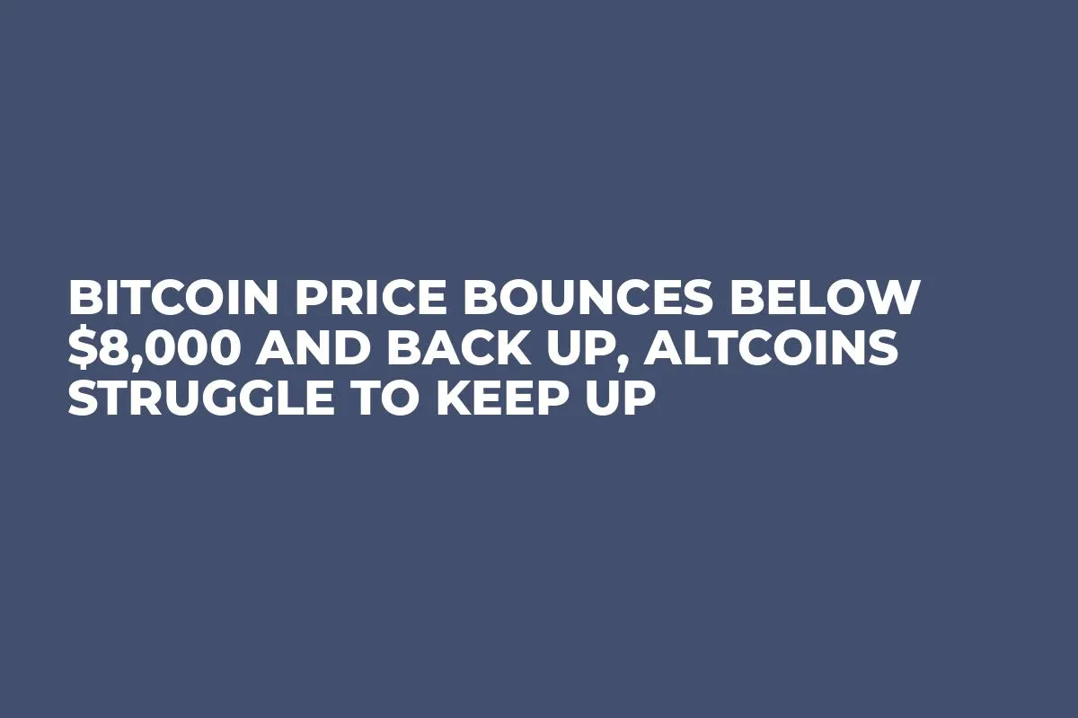 Bitcoin Price Bounces Below $8,000 and Back Up, Altcoins Struggle to Keep Up