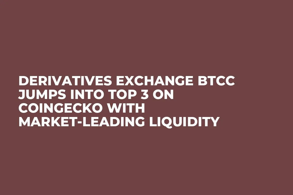 Derivatives Exchange BTCC Jumps into Top 3 on Coingecko with Market-Leading Liquidity
