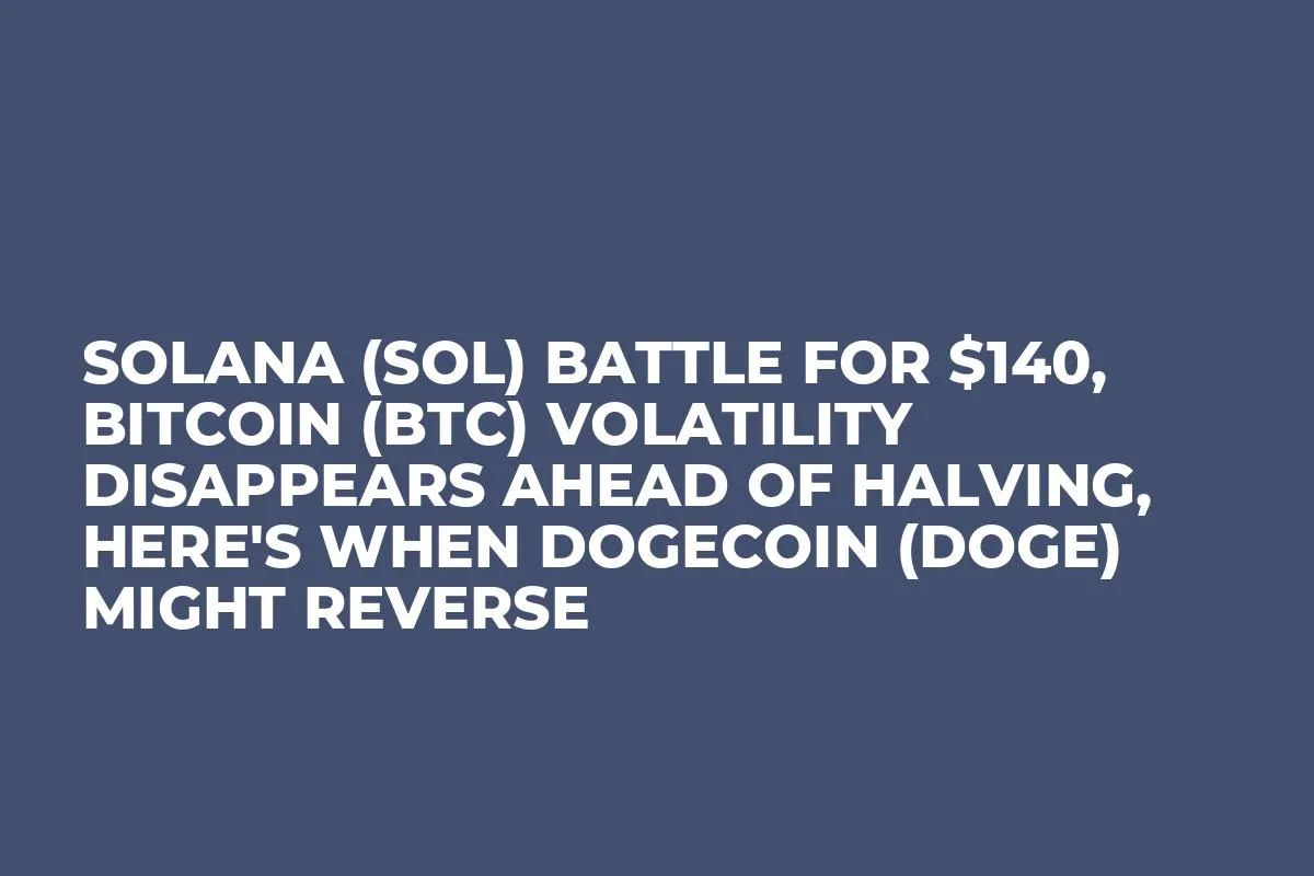Solana (SOL) Battle for $140, Bitcoin (BTC) Volatility Disappears Ahead of Halving, Here's When Dogecoin (DOGE) Might Reverse
