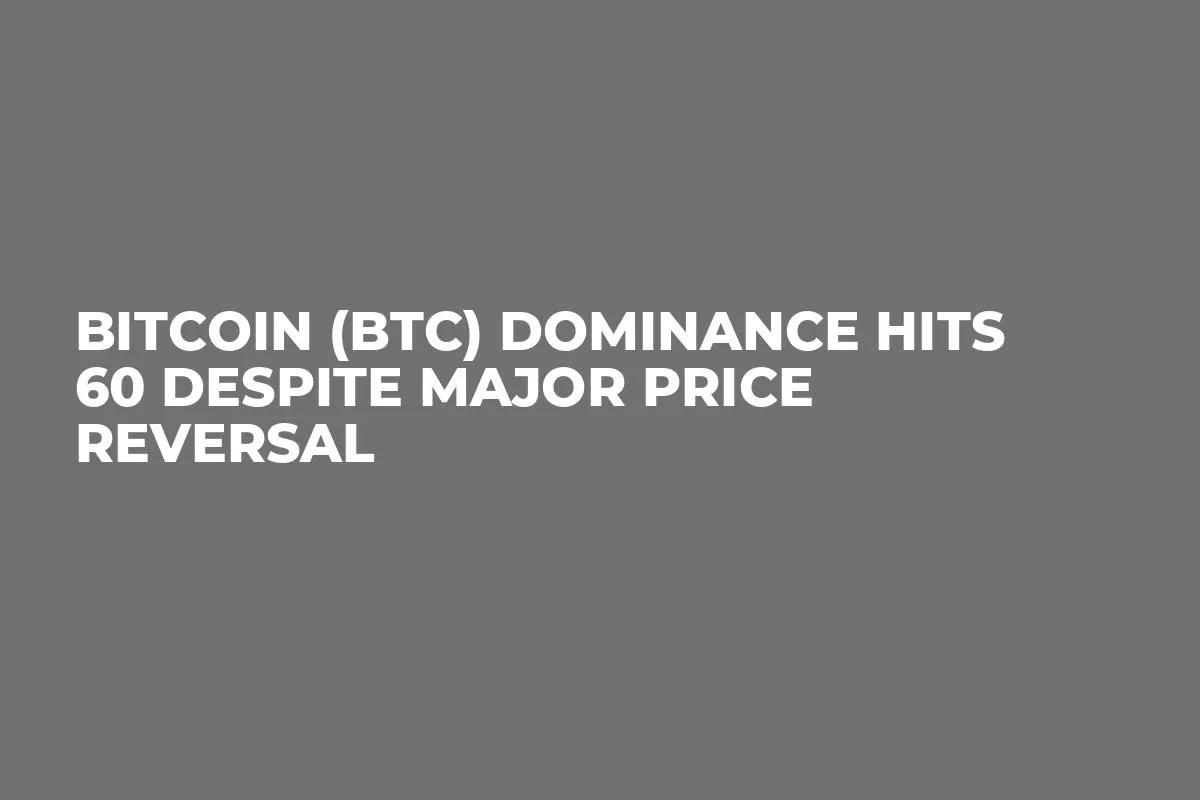 Bitcoin (BTC) Dominance Hits 60 Despite Major Price Reversal