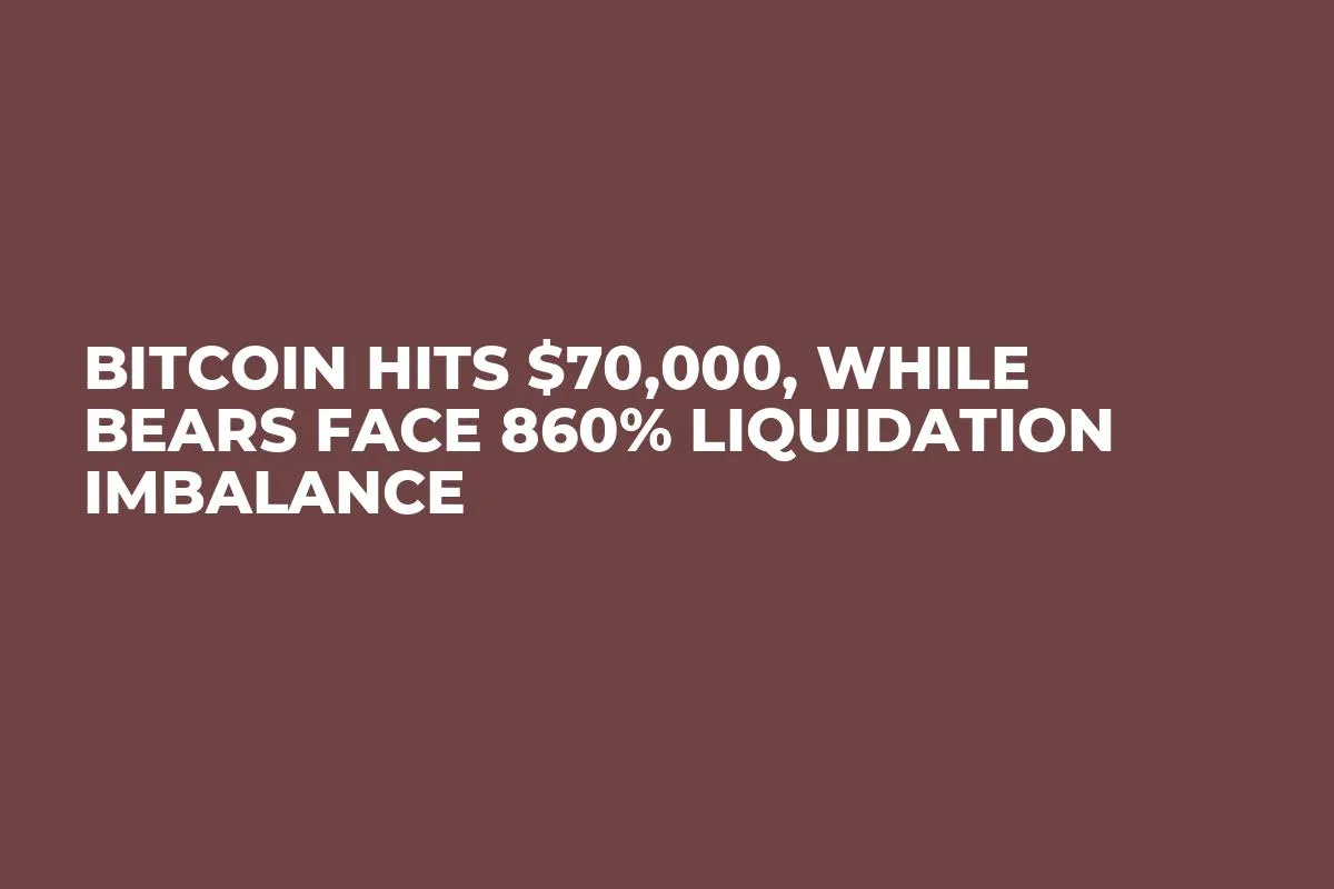 Bitcoin Hits $70,000, While Bears Face 860% Liquidation Imbalance