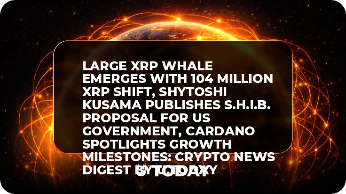 Large XRP Whale Emerges With 104 Million XRP Shift, Shytoshi Kusama Publishes S.H.I.B. Proposal for US Government, Cardano Spotlights Growth Milestones: Crypto News Digest by U.Today