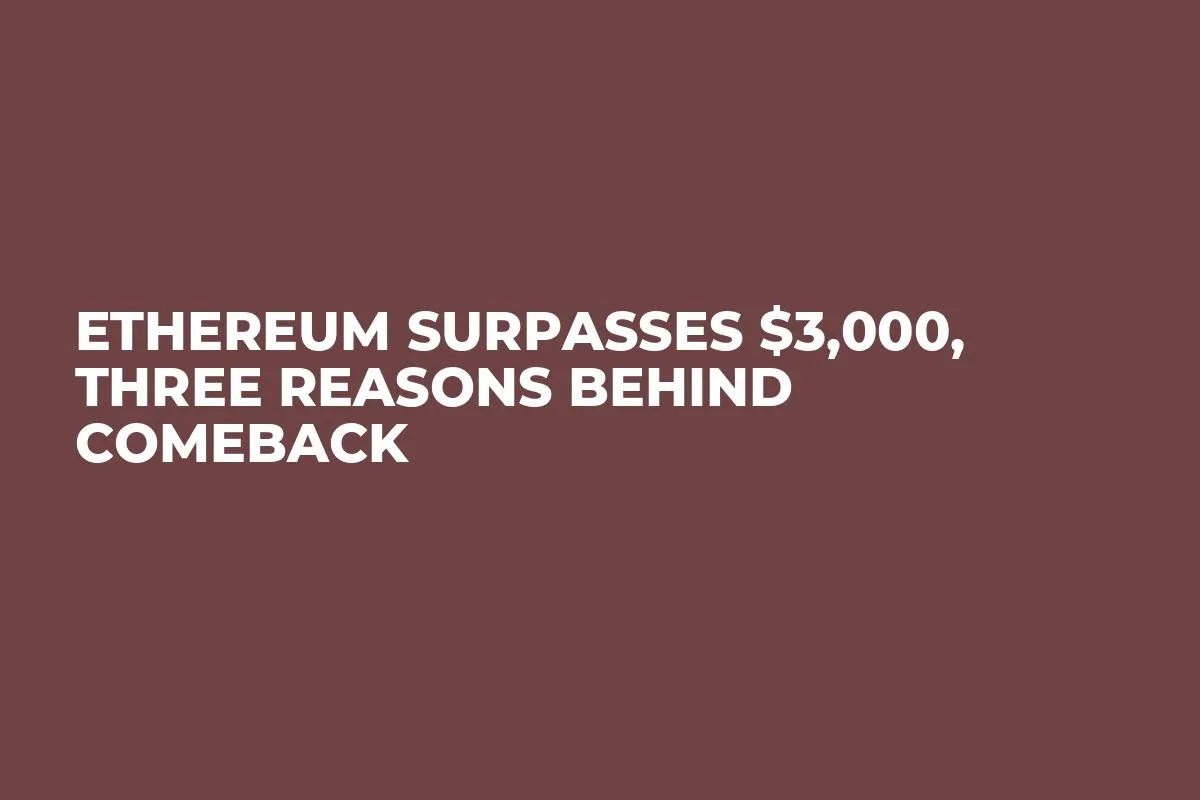 Ethereum Surpasses $3,000, Three Reasons Behind Comeback