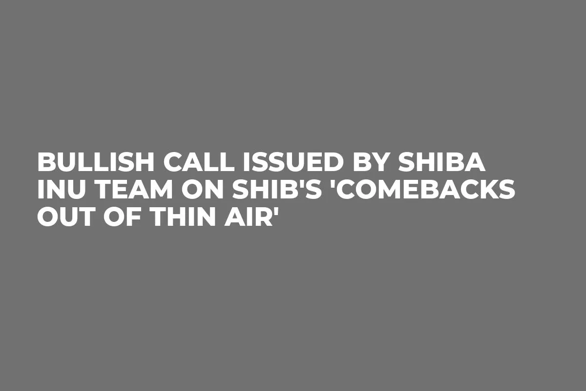 Bullish Call Issued by Shiba Inu Team on SHIB's 'Comebacks Out of Thin Air'