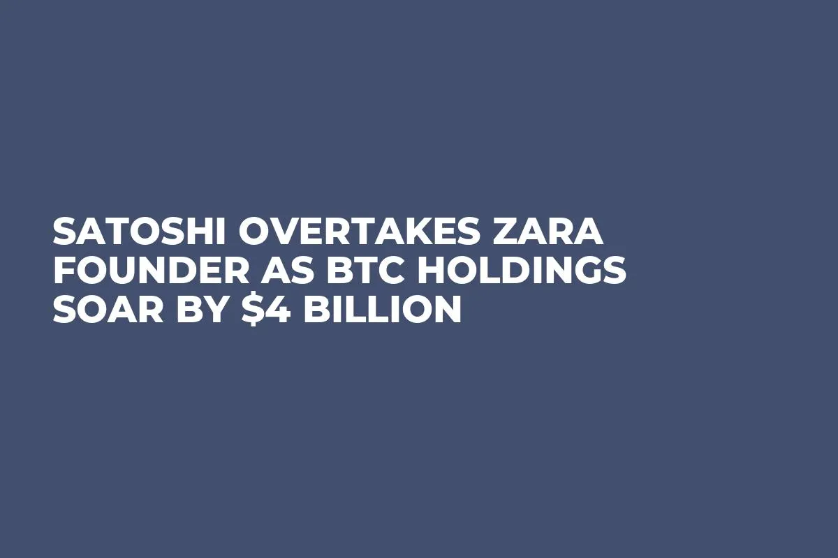 Satoshi Overtakes Zara Founder as BTC Holdings Soar by $4 Billion