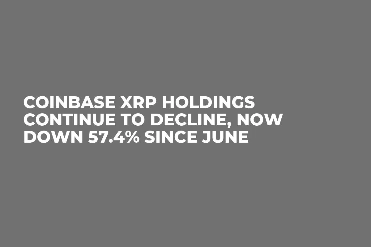 Coinbase XRP Holdings Continue to Decline, Now Down 57.4% Since June