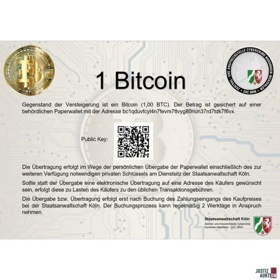 German State Starts Auctioning $13.6 Million Worth of Bitcoin - U.Today