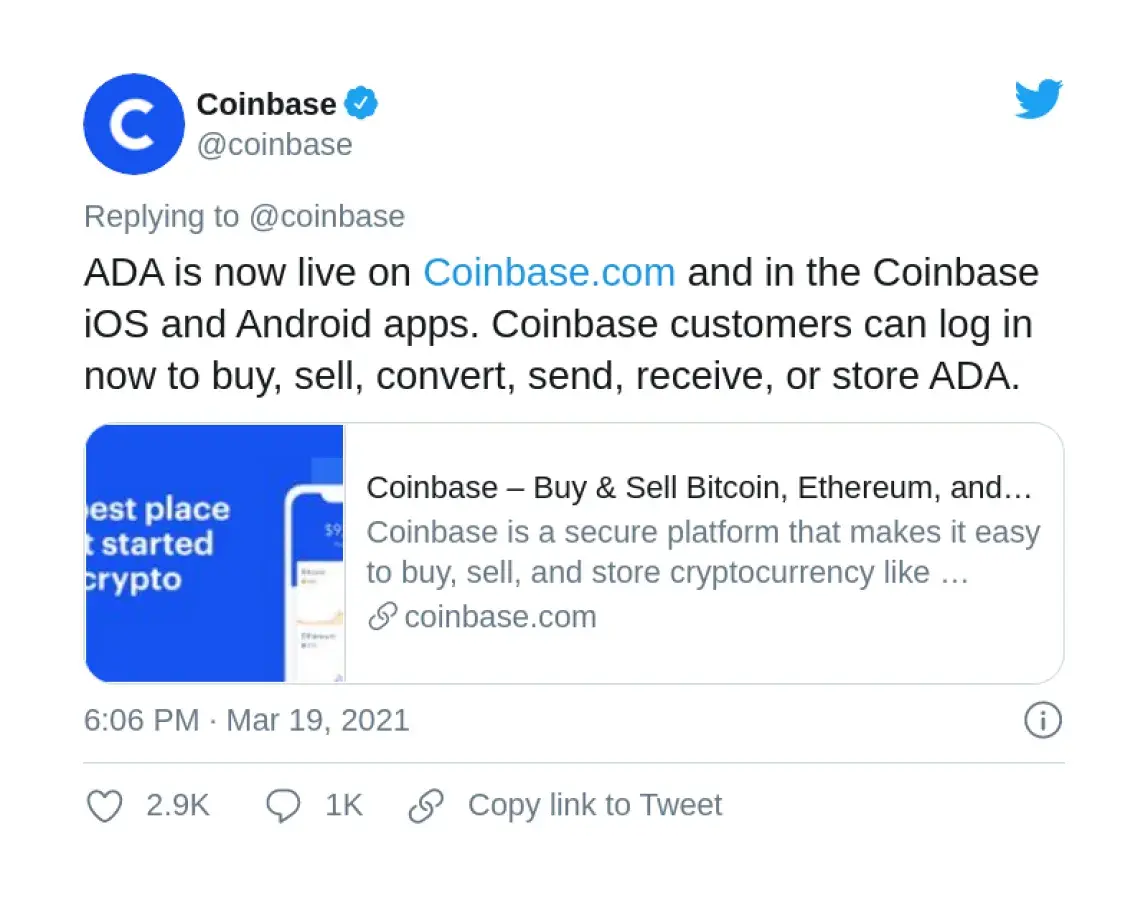 Charles Hoskinson Comments on Coinbase ADA Listing As Cardano Blockchain  Keeps Growing - U.Today
