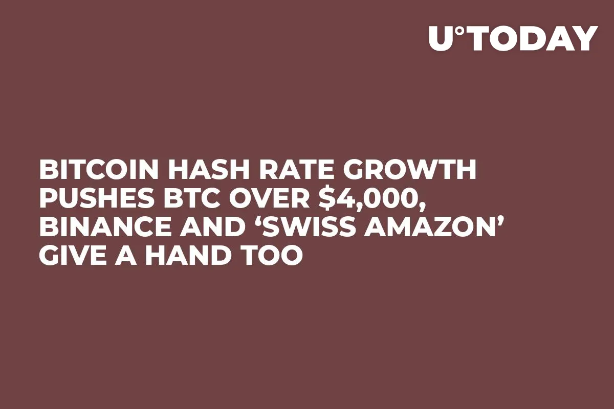 Bitcoin Hash Rate Growth Pushes BTC over $4,000, Binance and ‘Swiss Amazon’ Give a Hand Too