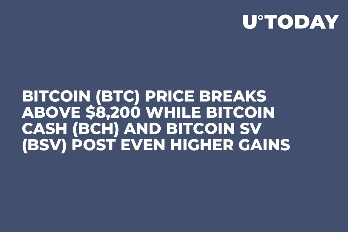 Bitcoin (BTC) Price Breaks Above $8,200 While Bitcoin Cash (BCH) and Bitcoin SV (BSV) Post Even Higher Gains 