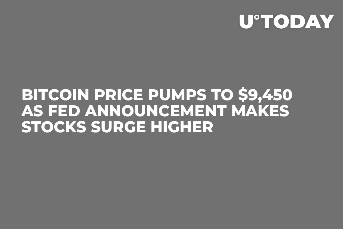Bitcoin Price Pumps to $9,450 as Fed Announcement Makes Stocks Surge Higher