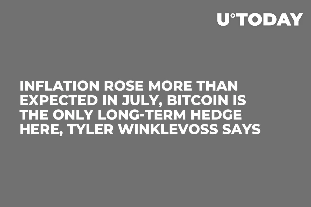 Inflation Rose More Than Expected in July, Bitcoin Is the Only Long-Term Hedge Here, Tyler Winklevoss Says