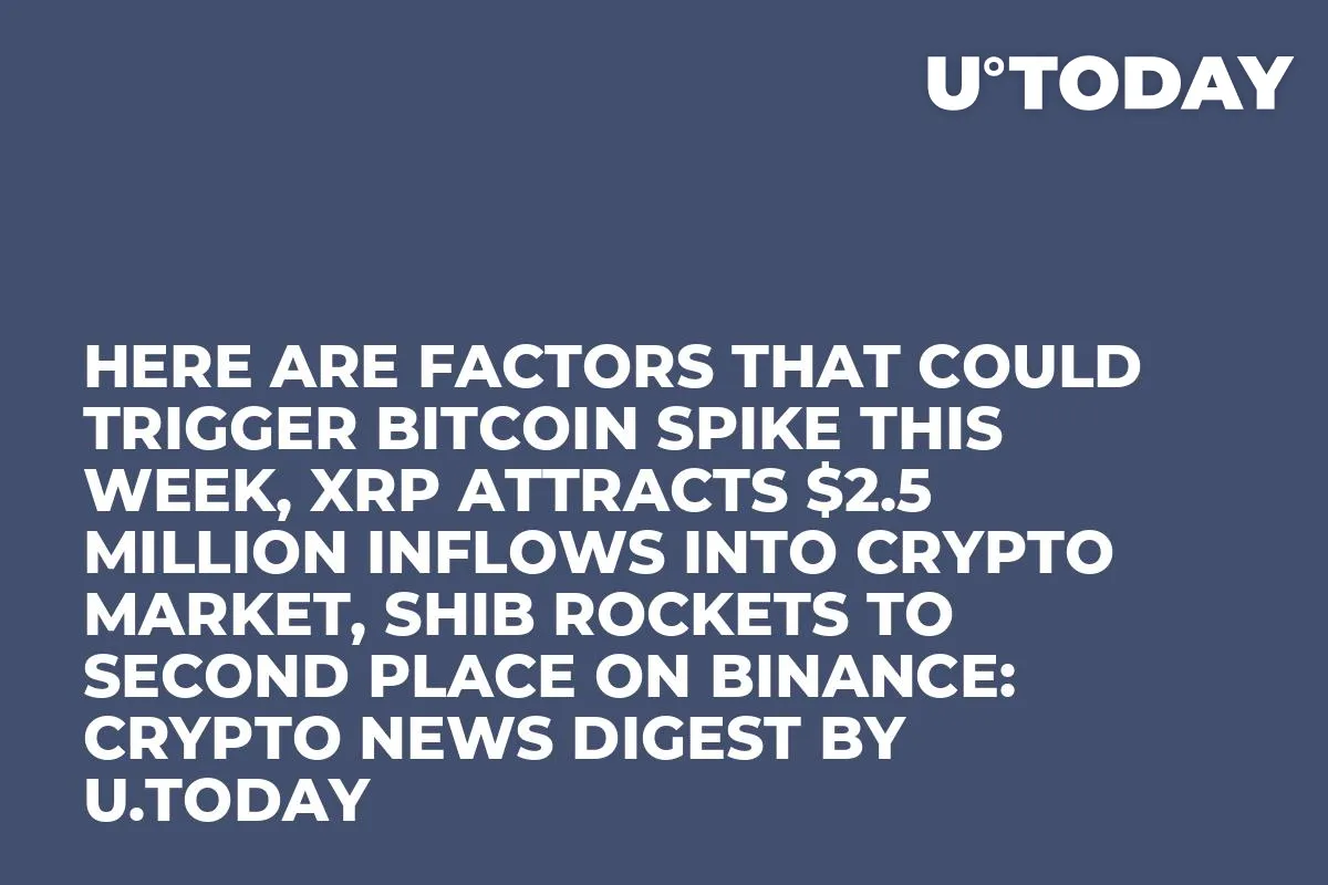 Here Are Factors That Could Trigger Bitcoin Spike This Week, XRP Attracts $2.5 Million Inflows into Crypto Market, SHIB Rockets to Second Place on Binance: Crypto News Digest by U.Today