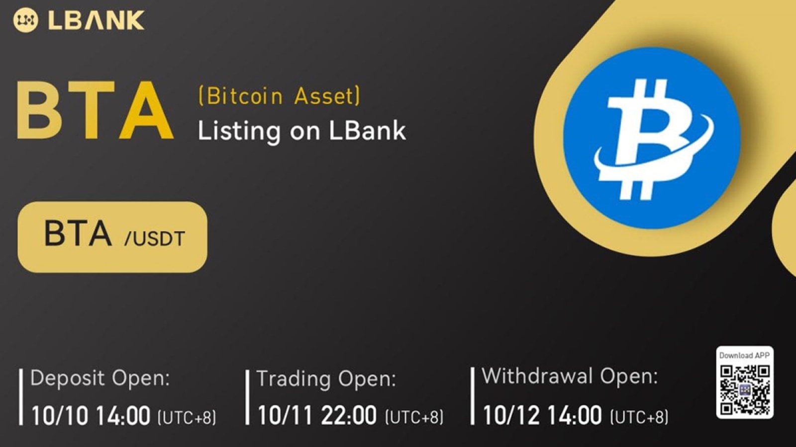 LBank Exchange Will List BTA (Bitcoin Asset) on October 11, 2021