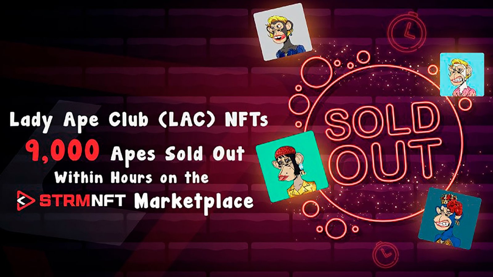 Lady Ape Club (LAC) NFTs: 9,000 Apes Sold Out Within Hours on the STRMNFT Marketplace