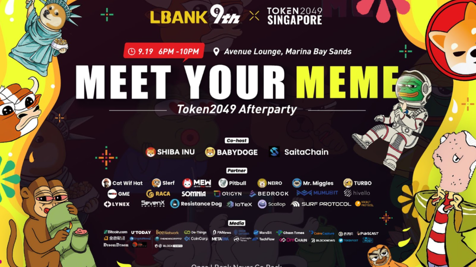 ‘Meet Your Meme’ TOKEN2049 After Party: LBank, Shiba Inu, Babydoge, and SaitaChain Unite for a Memorable Crypto Event