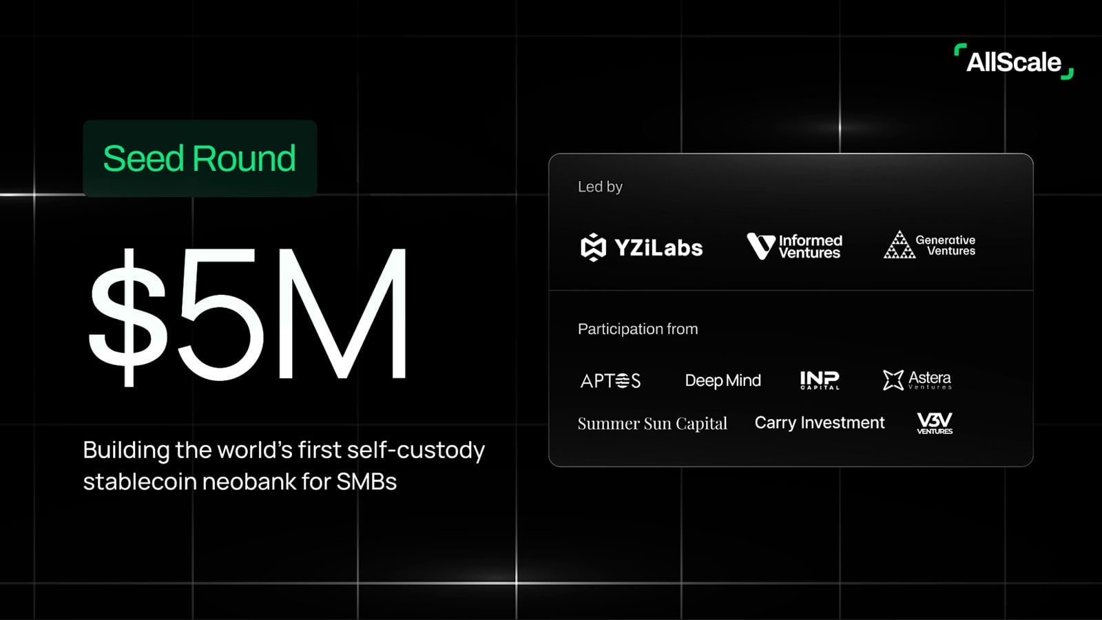 AllScale Raises $5M Seed Led by YZi Labs to Build World's First Self-Custody Stablecoin Neobank