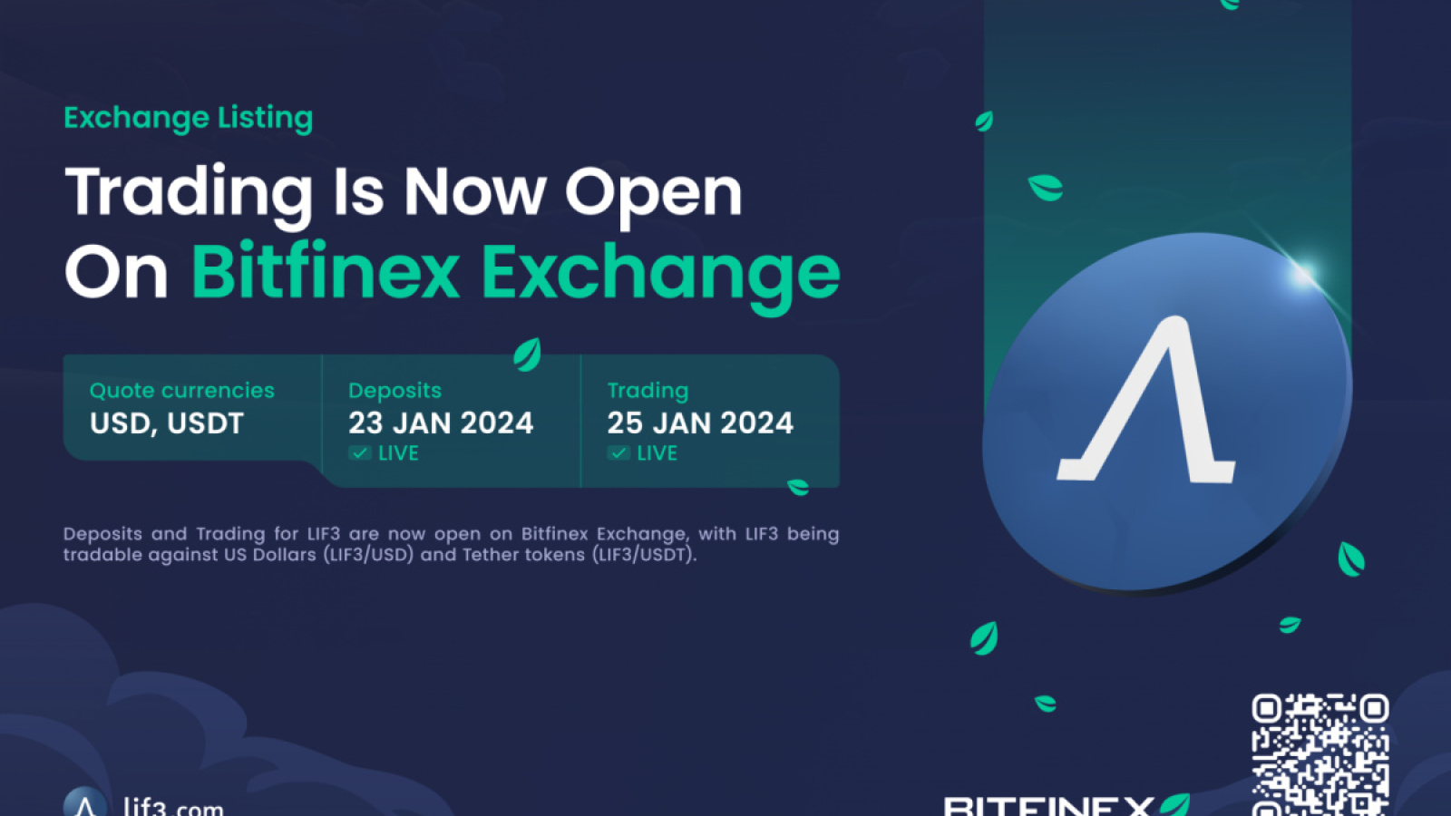 Lif3 Accelerates DeFi Adoption and Innovation with BitFinex Listing