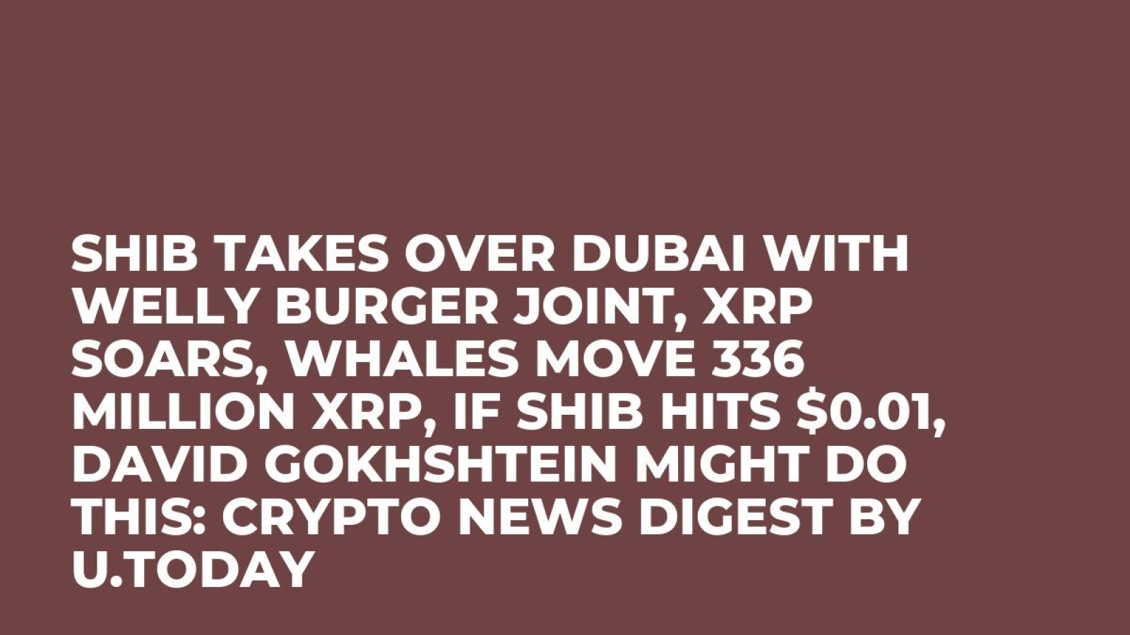 SHIB Takes over Dubai with Welly Burger Joint, XRP Soars, Whales Move 336  Million XRP, If SHIB Hits $0.01, David Gokhshtein Might Do This: Crypto  News Digest by U.Today - U.Today