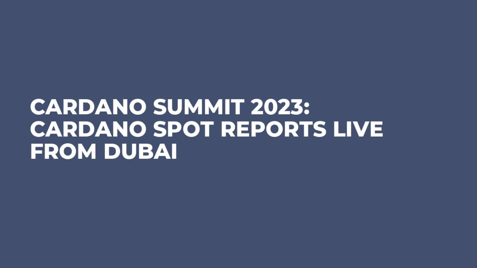 Cardano Summit 2023: Cardano Spot Reports Live From Dubai - U.Today