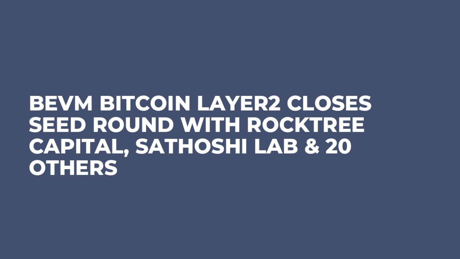 BEVM Bitcoin Layer2 Closes Seed Round with RockTree Capital, Sathoshi Lab & 20 Others