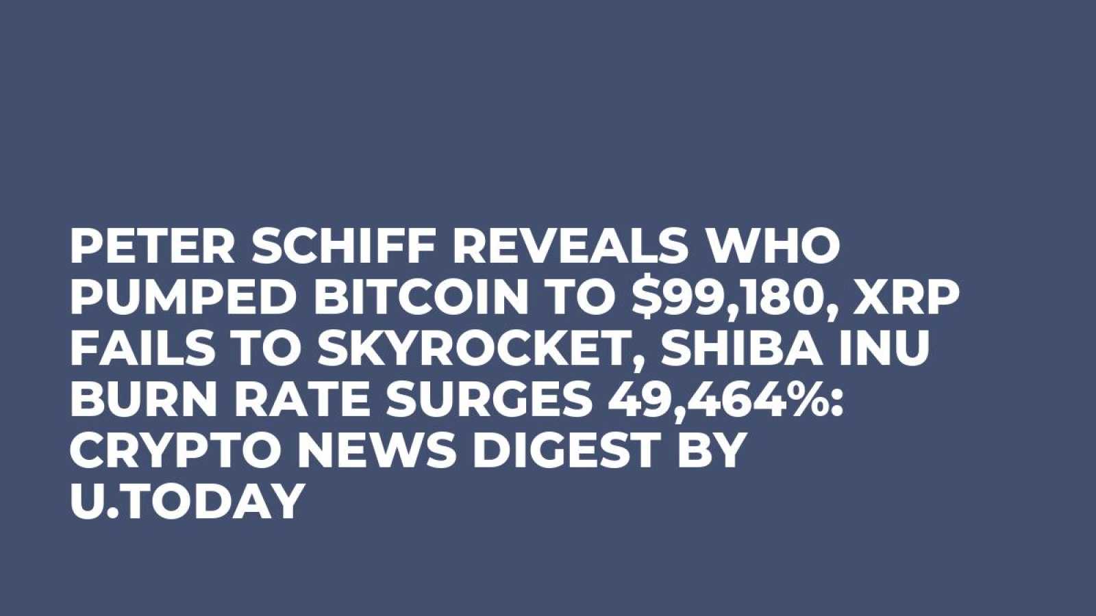 Peter Schiff Reveals Who Pumped Bitcoin to $99,180, XRP Fails to Skyrocket,  Shiba Inu Burn Rate Surges 49,464%: Crypto News Digest by U.Today - U.Today