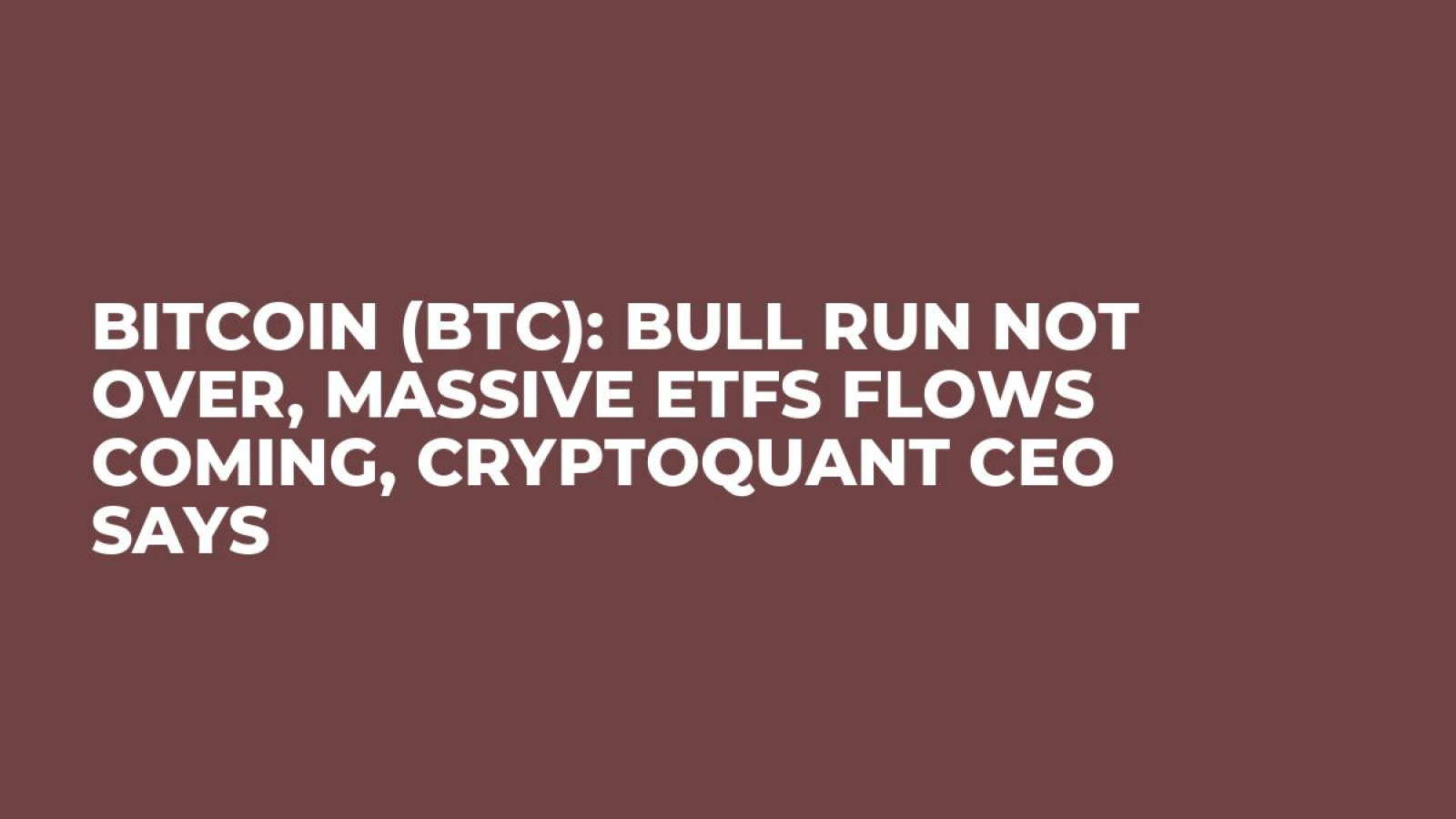 Bitcoin (BTC): Bull Run Not Over, Massive ETFs Flows Coming, CryptoQuant  CEO Says - U.Today