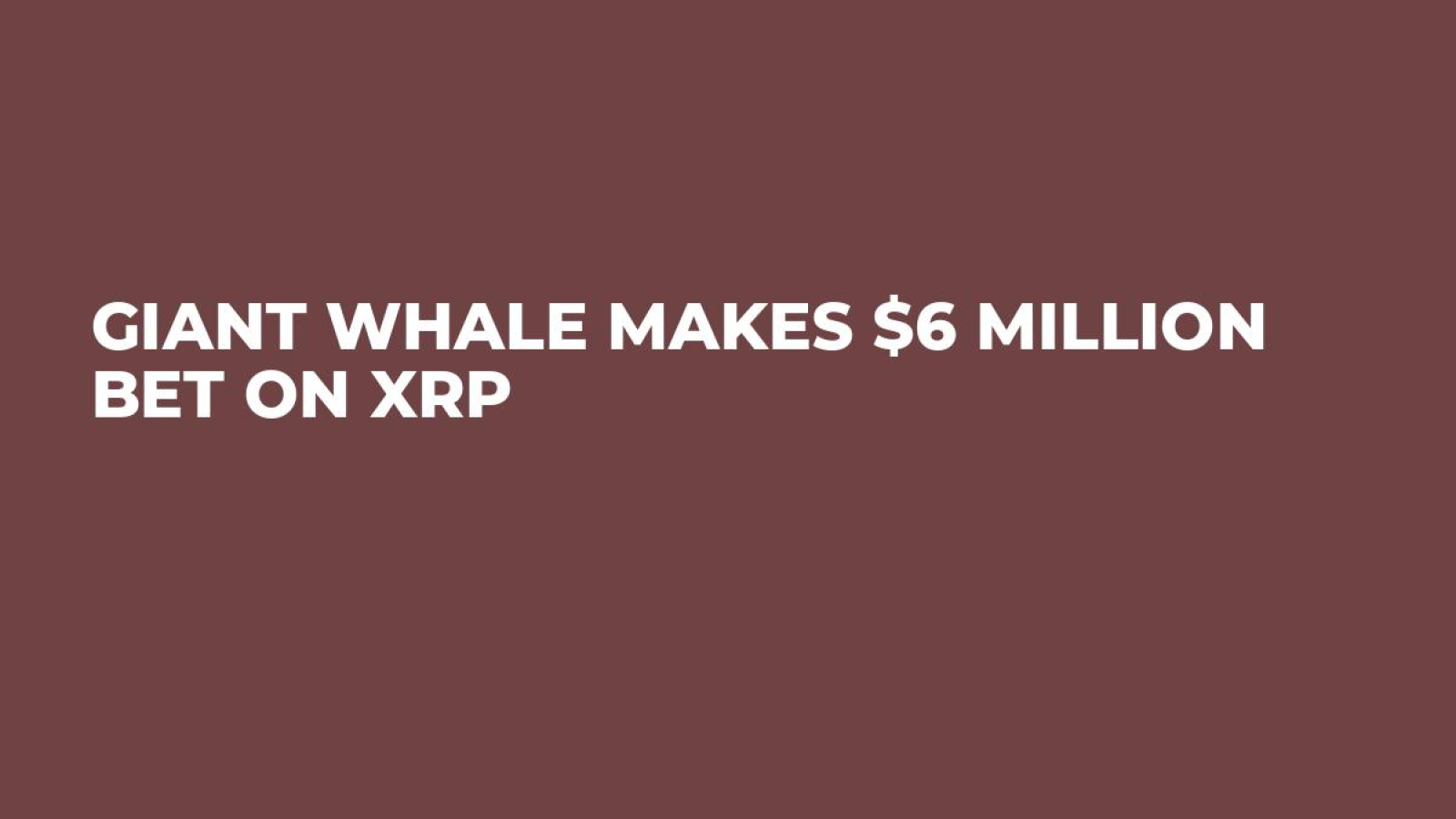 Giant Whale Makes $6 Million Bet on XRP - U.Today