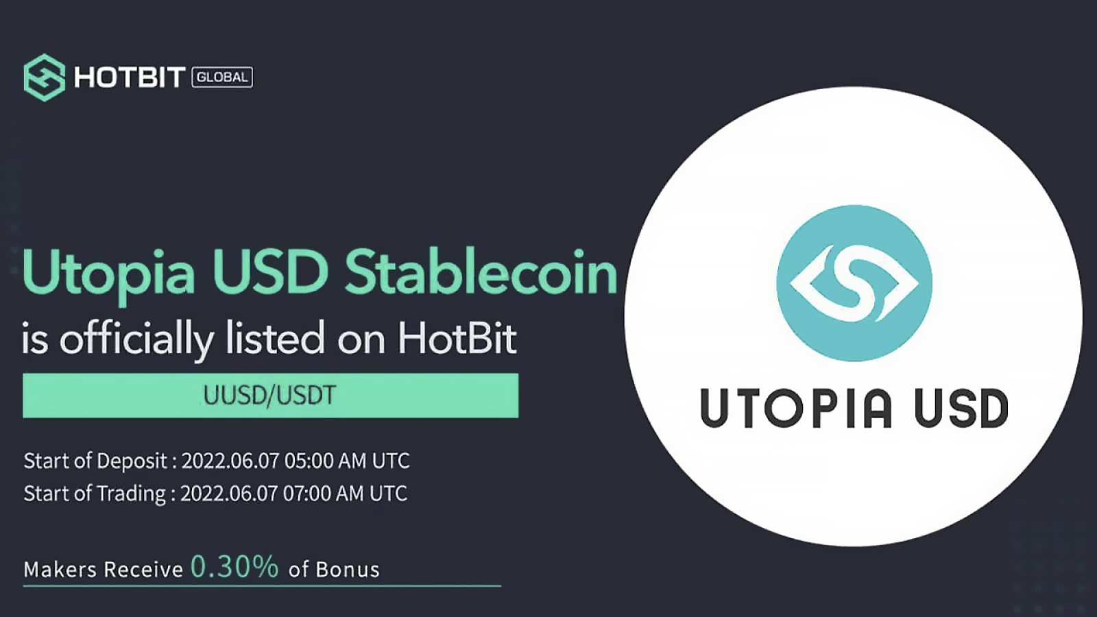 Hotbit Listed Utopia USD Stablecoin