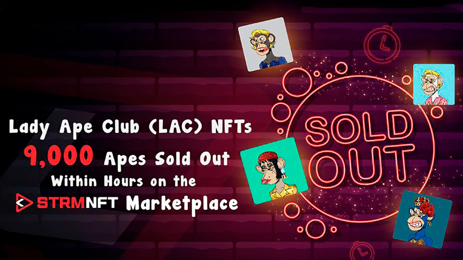 Lady Ape Club (LAC) NFTs: 9,000 Apes Sold Out Within Hours on the STRMNFT Marketplace