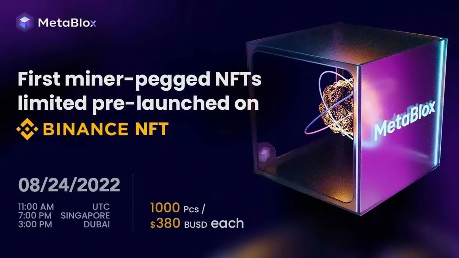 The First Miner-Pegged NFT, Metablox Announced the Genesis Miner-NFT, Will Be Pre-Launched on the Binance NFT Marketplace Limited