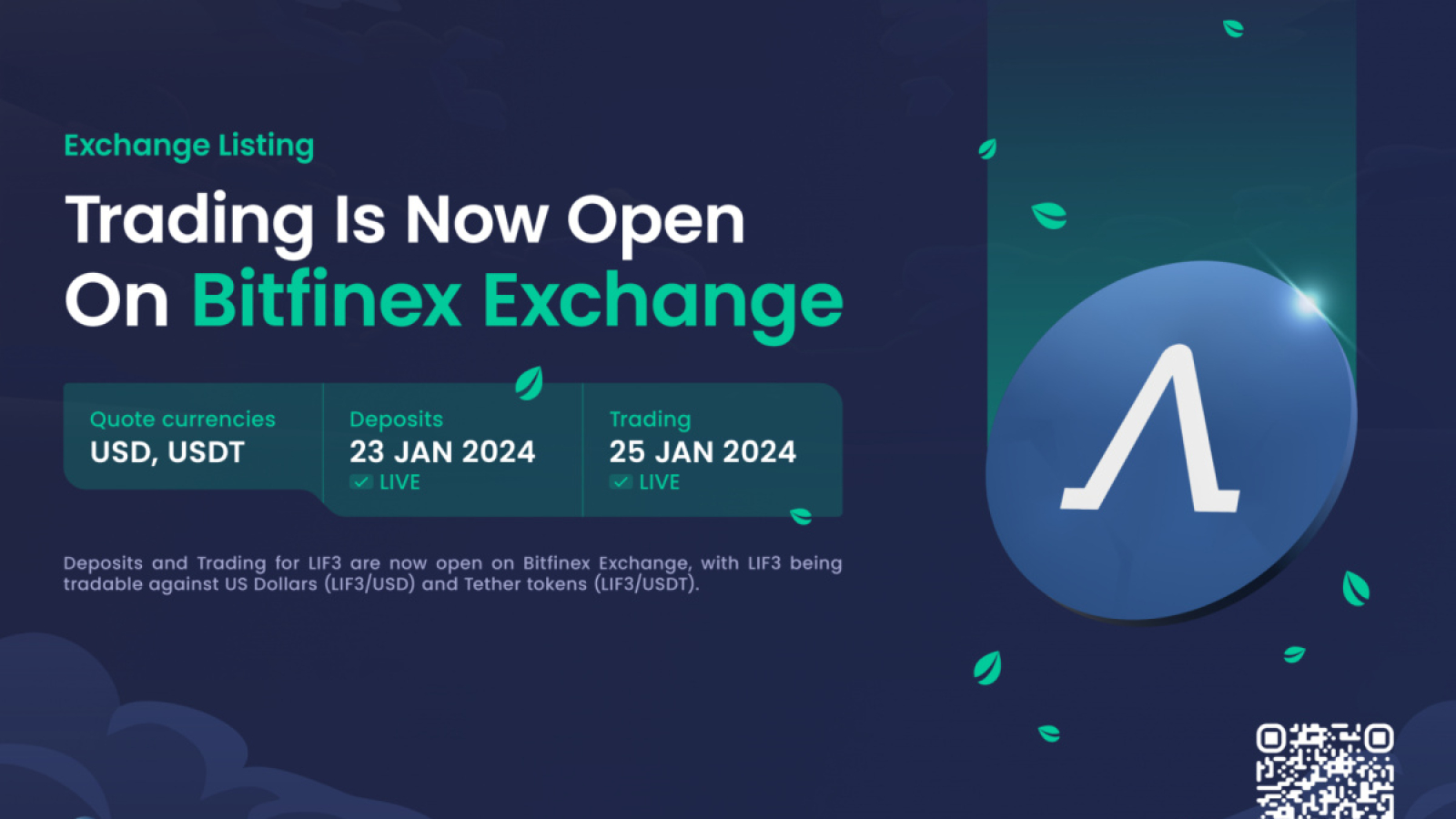 Lif3 Accelerates DeFi Adoption and Innovation with BitFinex Listing