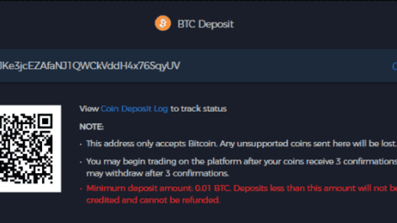 BTC deposit