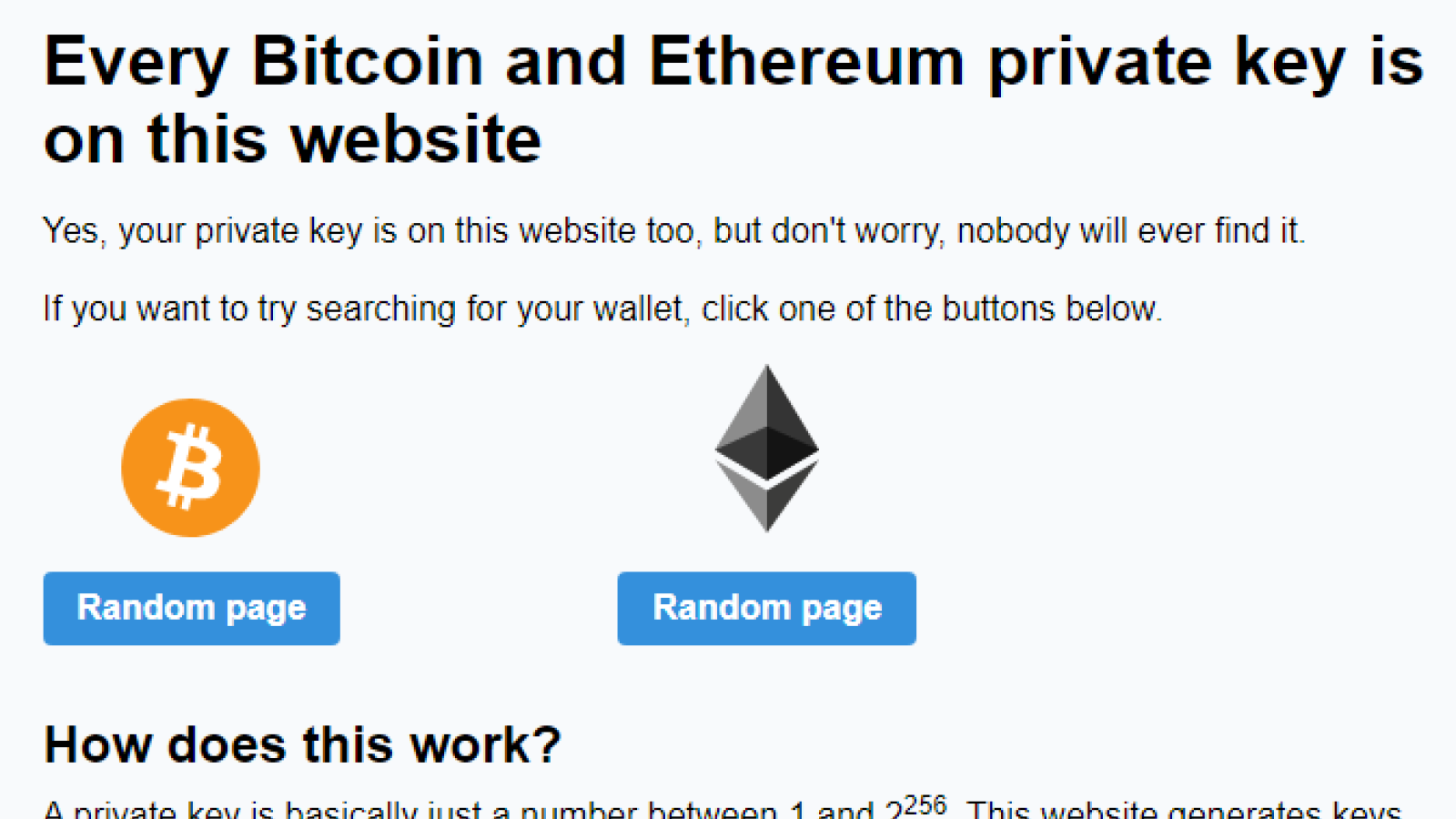 Every Bitcoin and Ethereum private key is on this website