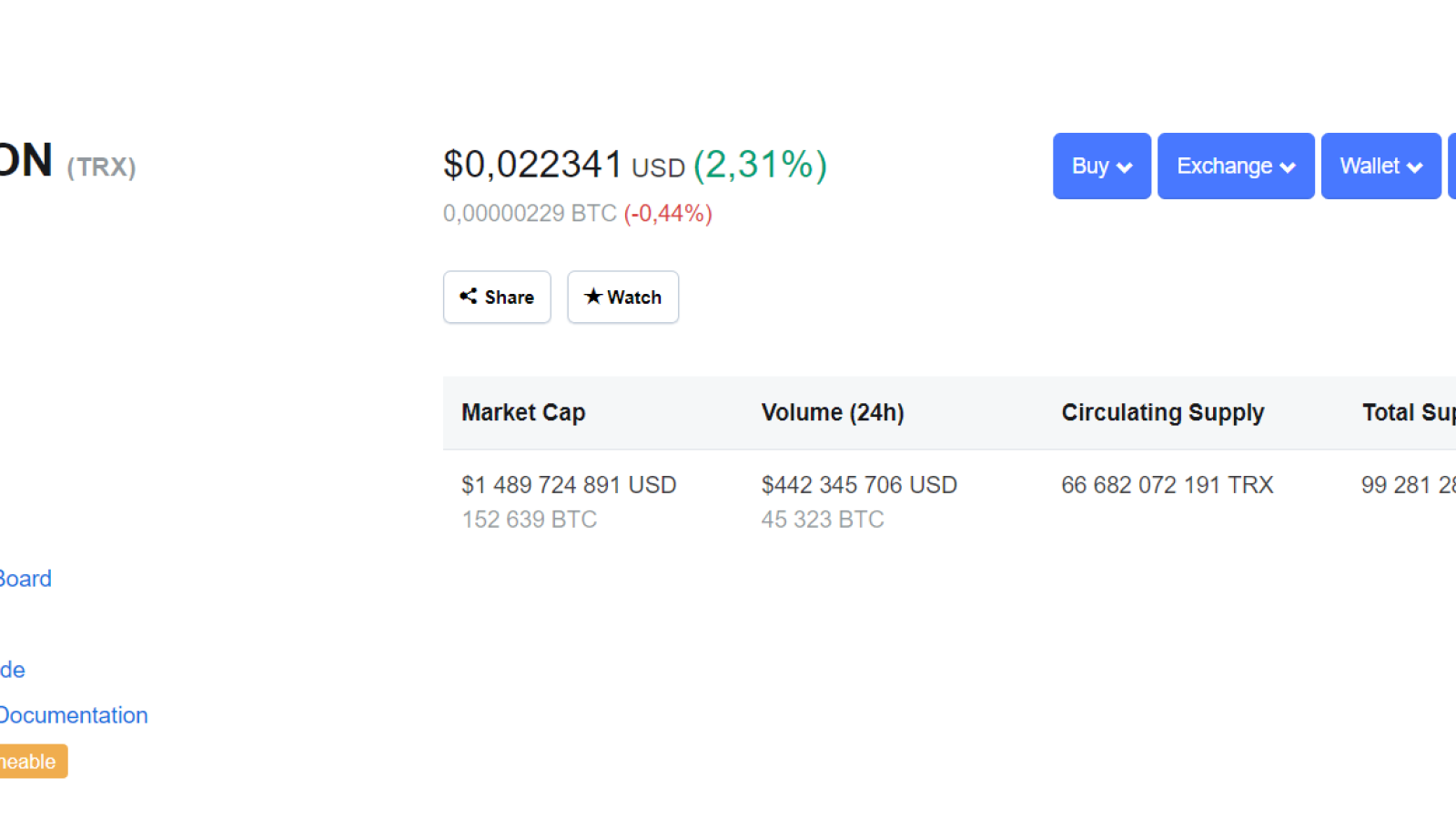 Tron price 07/31/19