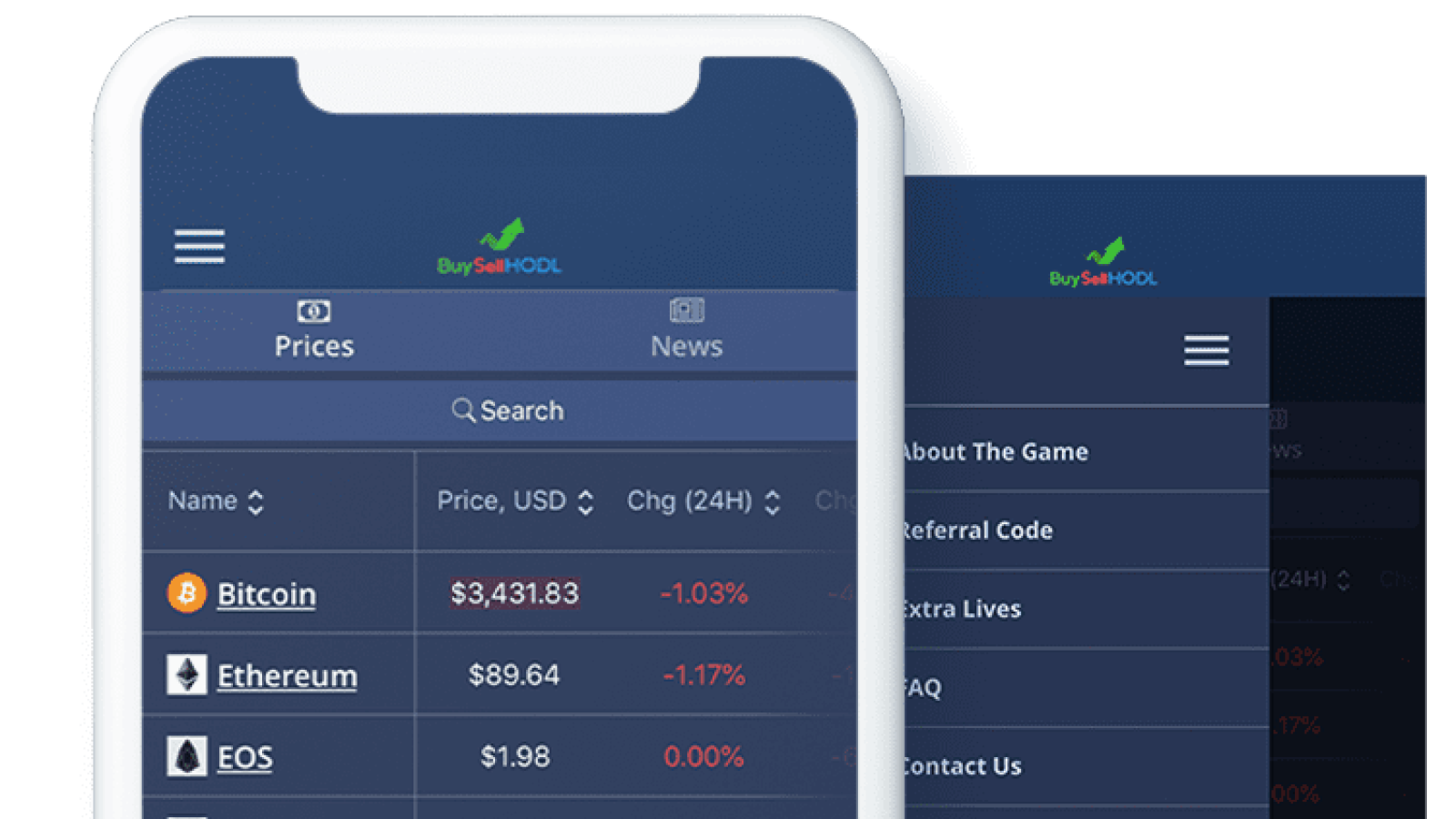 BuySellHodl mobile app interface