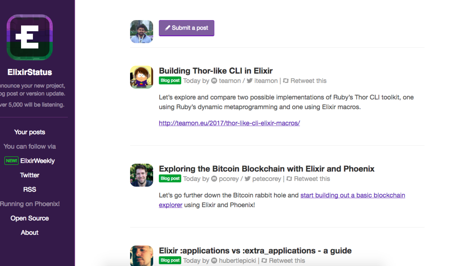 Elixir website interface