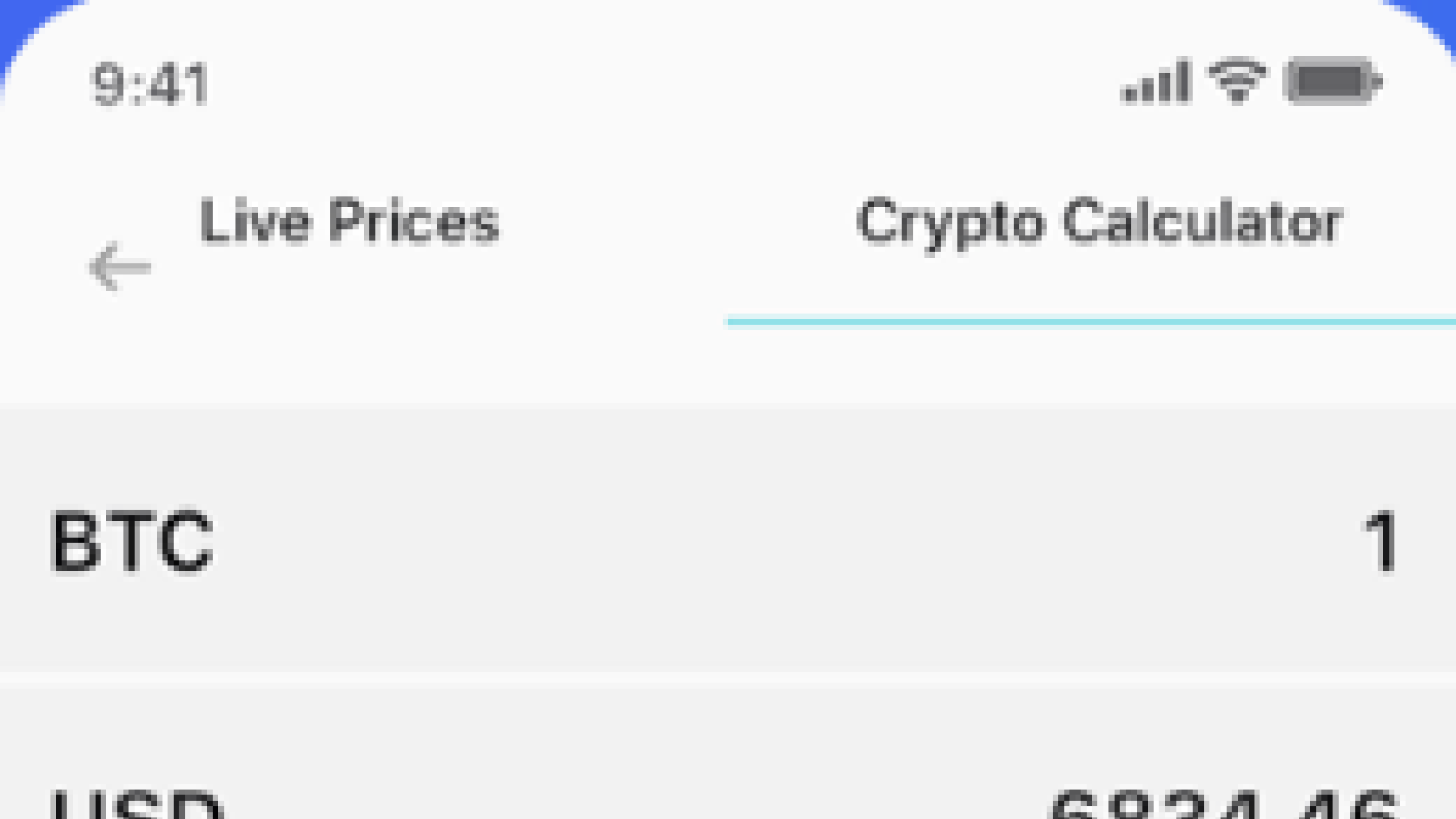 An in-app crypto-to-fiat calculator can help users calculate prices both in fiat money and in cryptocurrency.