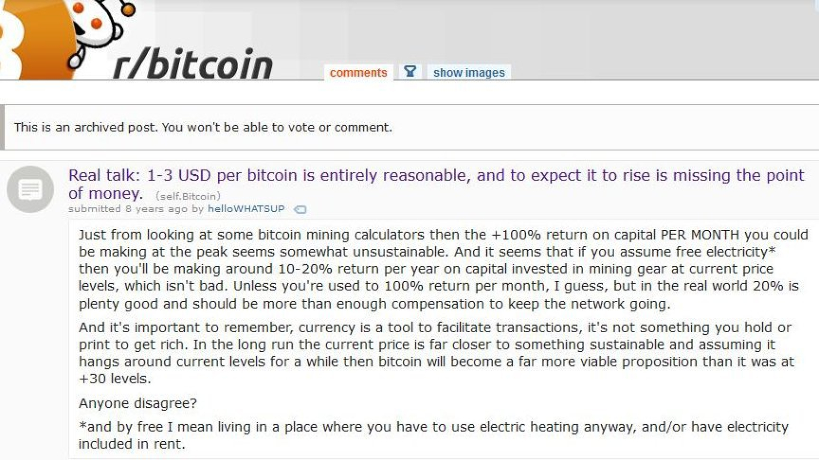 A Reddit Post From 2011 Argues 3 Isn T Sustainable For Bitcoin