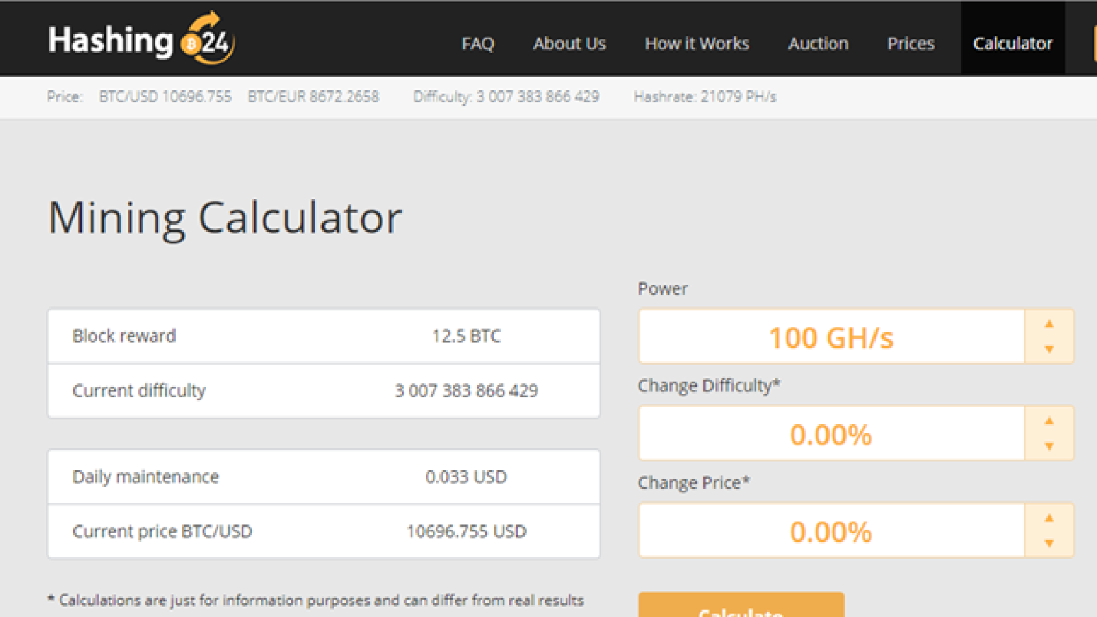 Mining calculator on Hashing 24