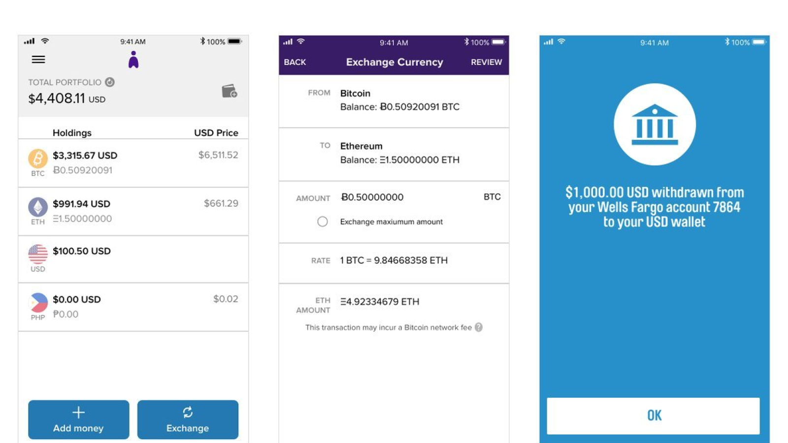 Abra wallet interface