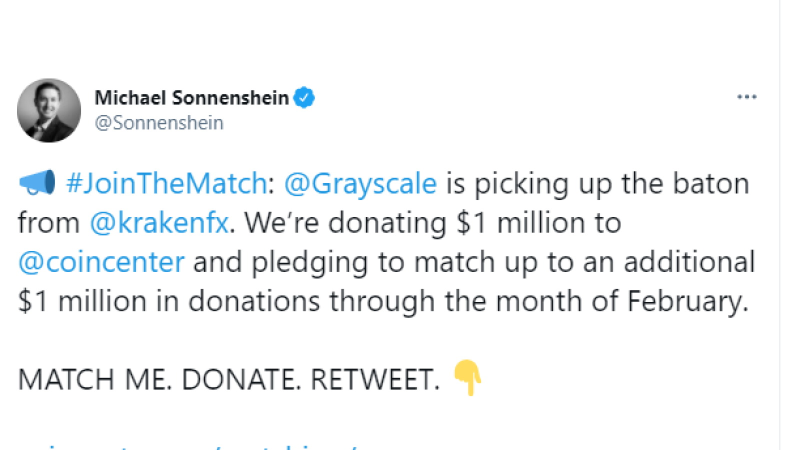Grayscale donates $1,000,000 to CoinCenter