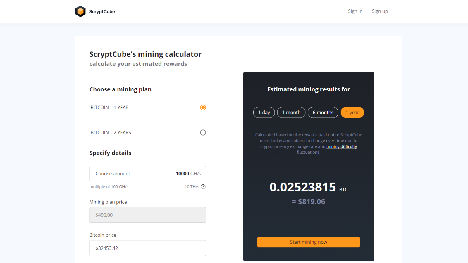 ScryptCube releases calculator for profits estimation