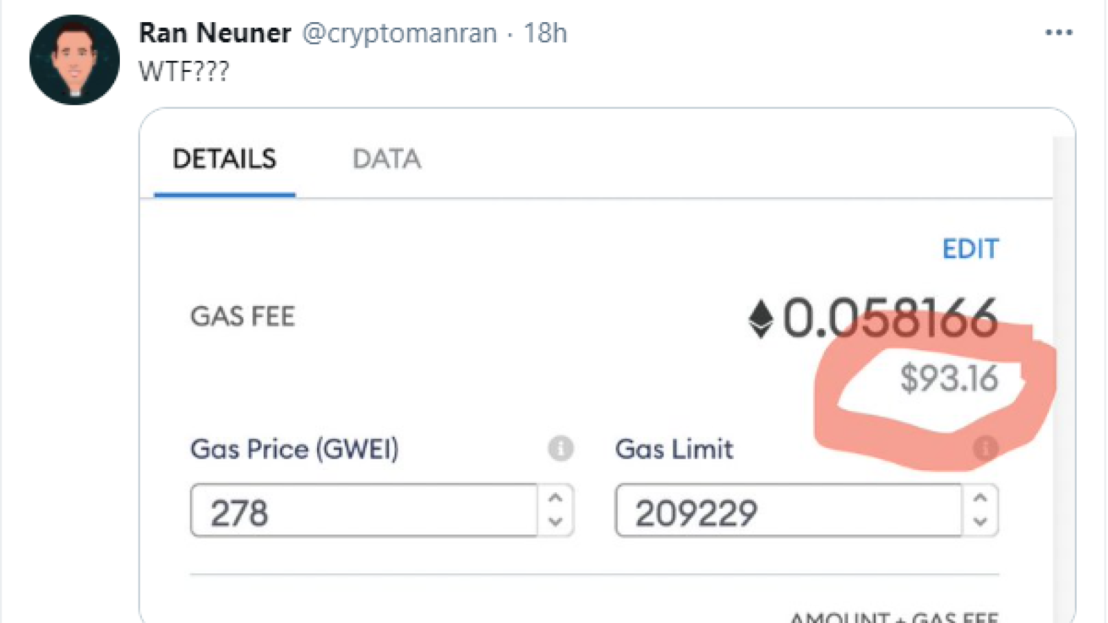 $100 for one Ethereum transaction
