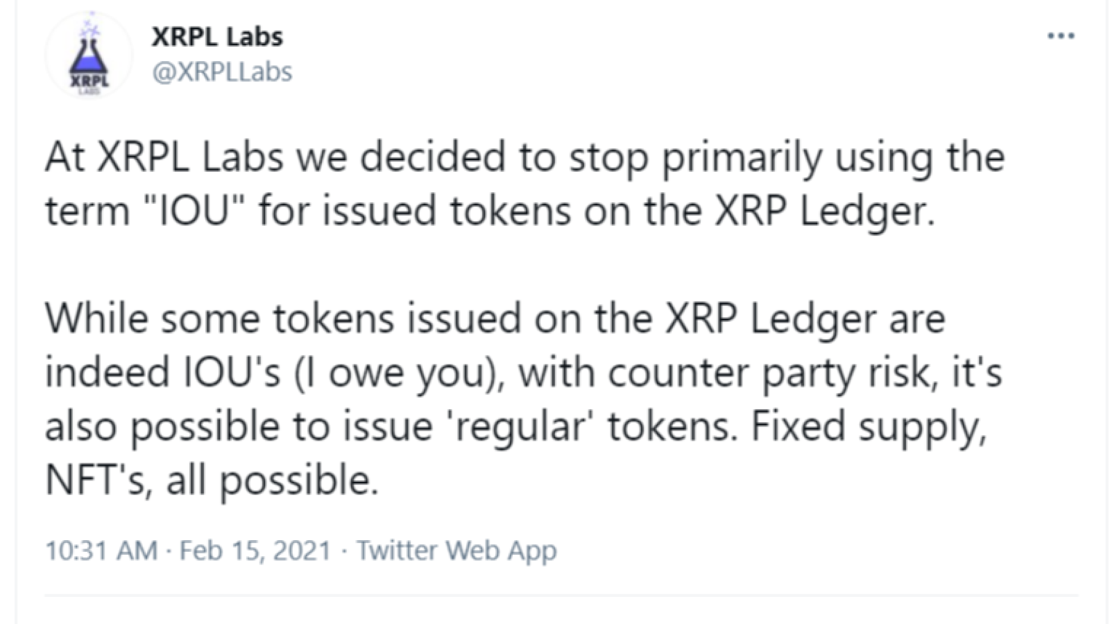 XRPL Labs: not all assets on XRP Ledger are IoUs