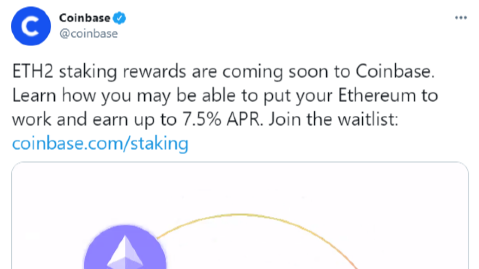 Coinbase offers 7.5 % APY for Ethereum 2.0 staking