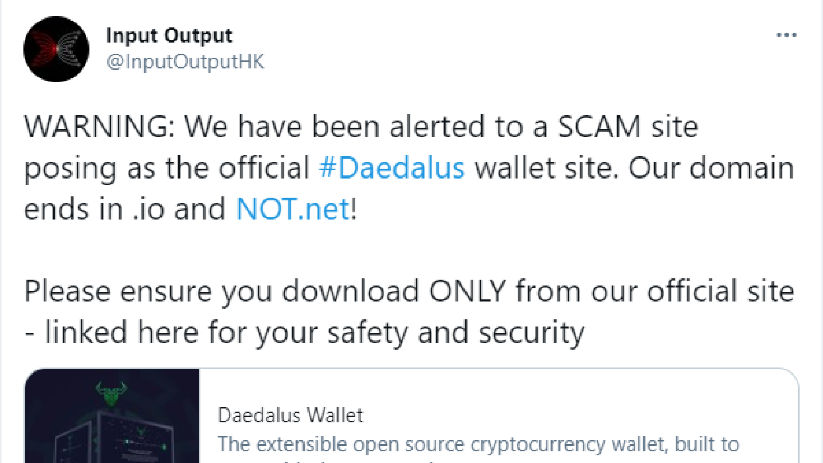 Cardano's wallet Daedalus website impersonated by scammers