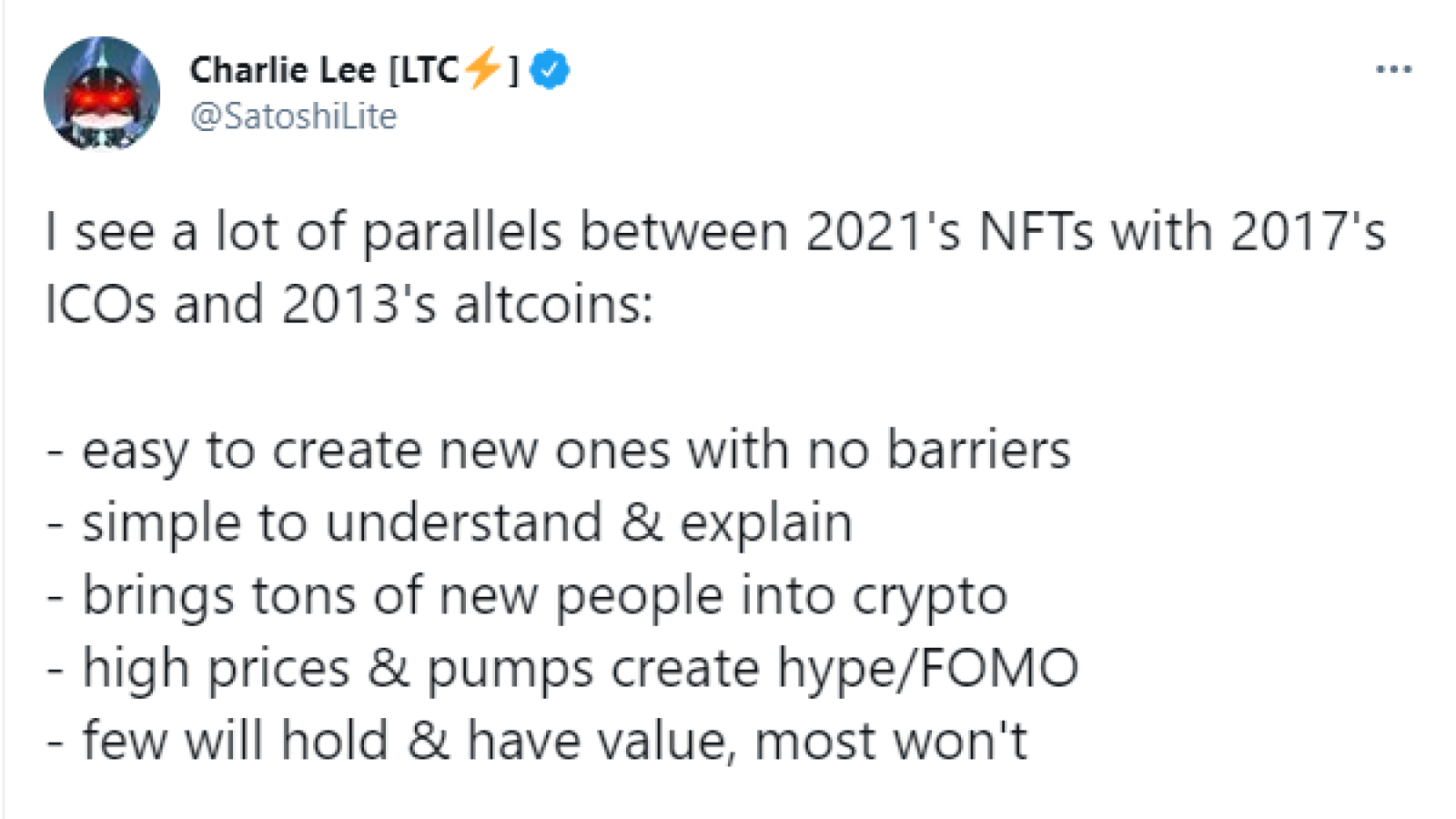 Charlie Lee indicates five parallels between three crypto crazes